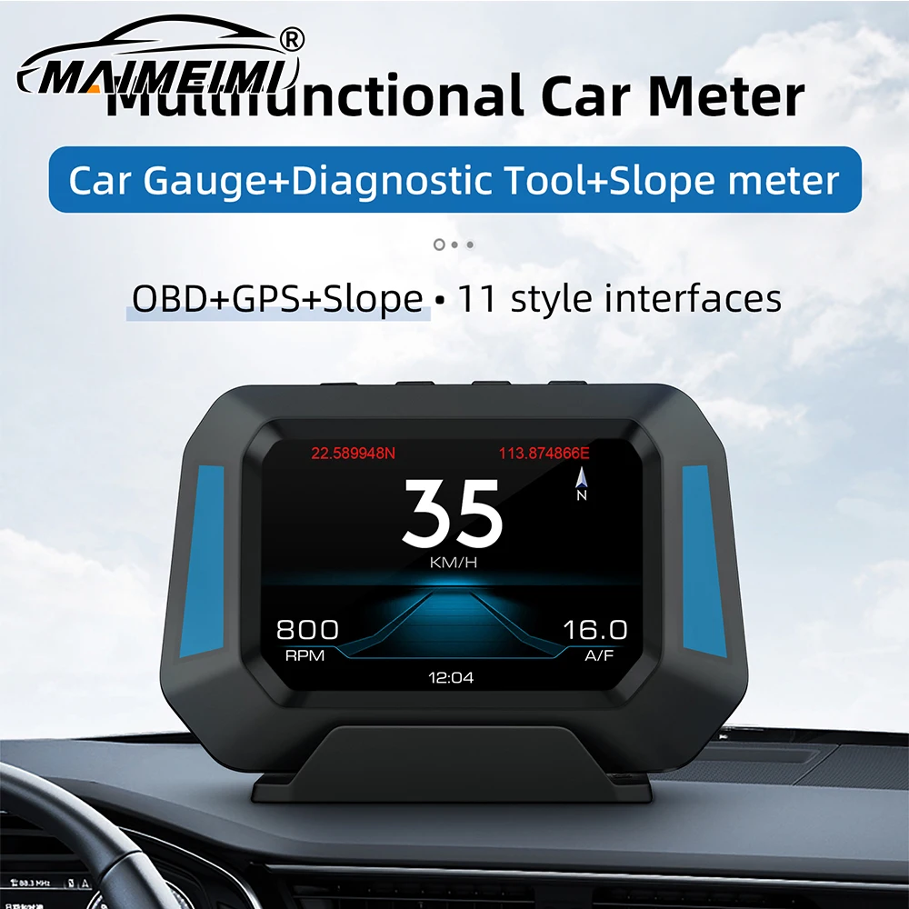 

HUD Auto Speedometer P21 Car Head Up Display Digital GPS+OBD+Slope 4x4 Inclinometer Real-Time for Off-road Vehicle System OBD2
