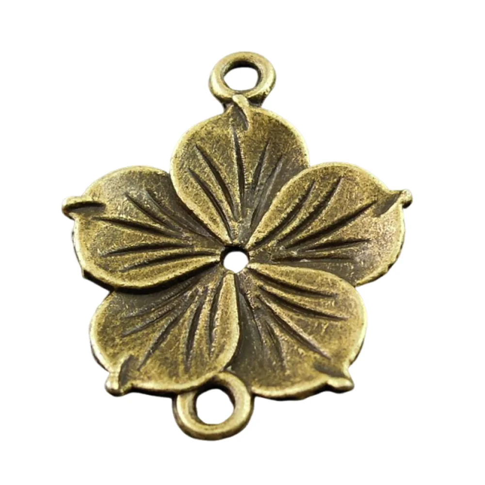 50pcs/pack Women Antique Bronze Tone Flowers Necklace Pendants Bracelet Connector 26*21*2mm Charms Jewelry Findings Crafts 35404