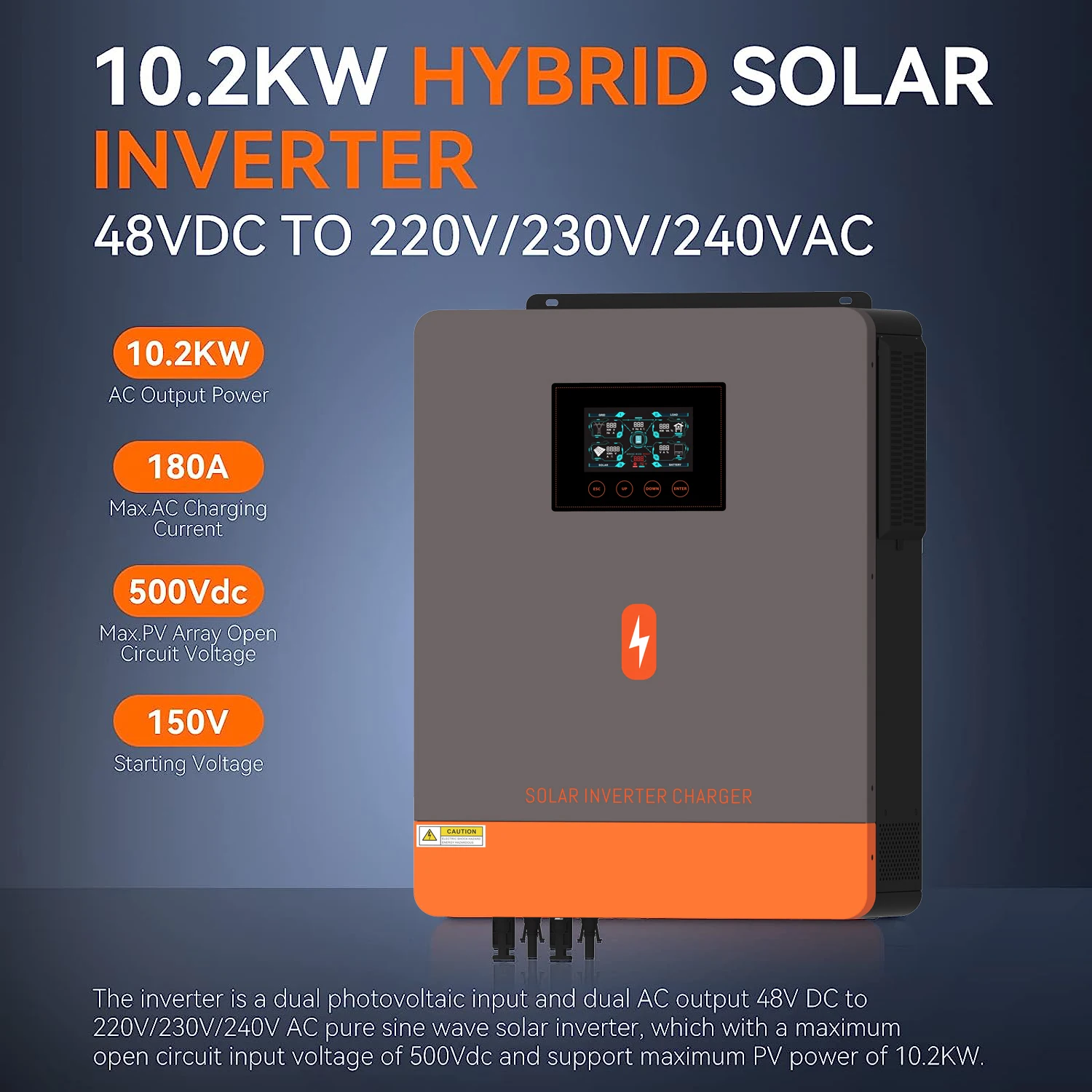 Imagem -02 - Grade-amarre Off-grade Tudo em um Inversor Carga Solar Mppt dc 24v 48v a 230v ac Saída Dupla pv 4.2kw 6.2kw 10.2kw 120a 160a