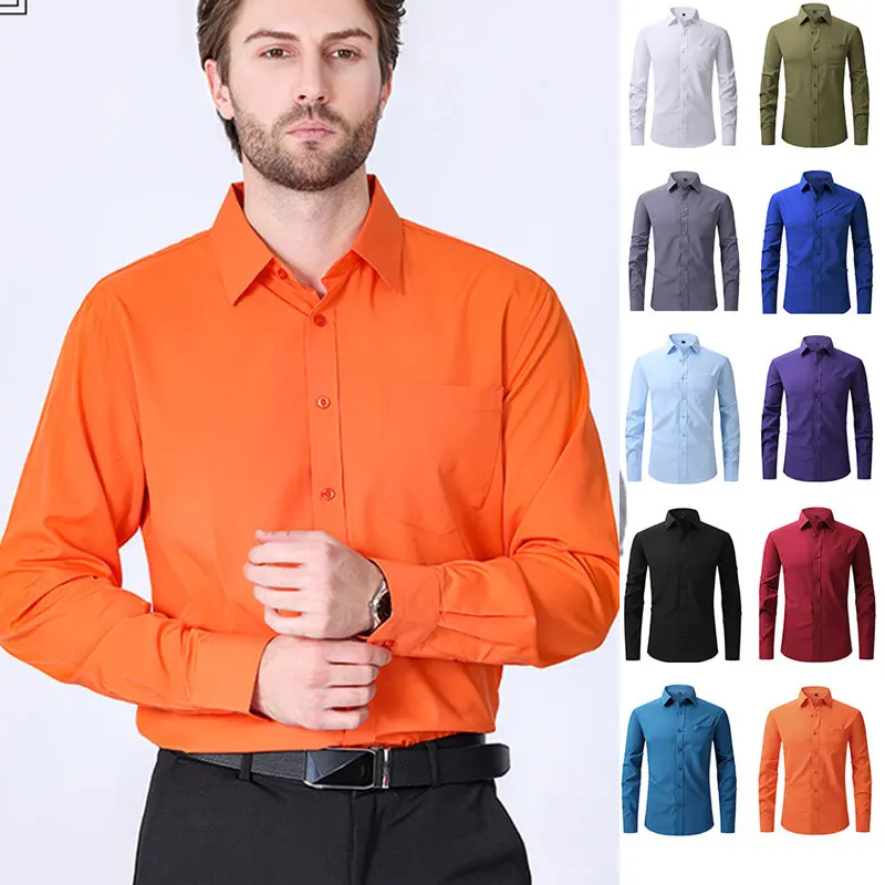 American size men\'s shirt long sleeve spring and summer thin high-quality formal business casual fashion free perm breathable