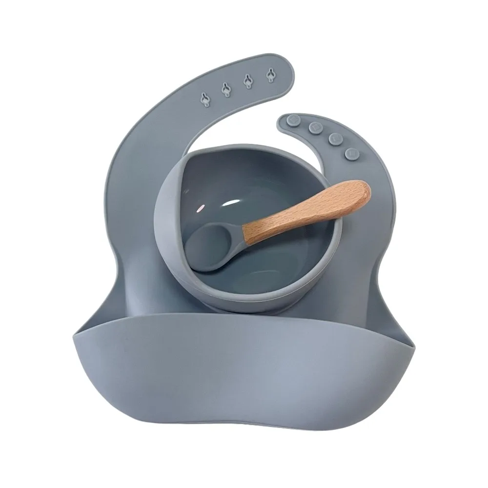 

Набор из 3 предметов: мягкая силиконовая тарелка, нагрудник и ложка для кормления малышей, нескользящая детская посуда для кормления