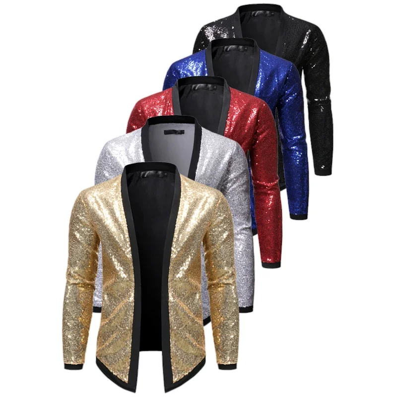 2024 Autumn New  Casual Mens Jacket, Gold/silver/navy Blue/red Nightclub Dance Performance Party Cardigan Jacket, Eur Size S-2XL