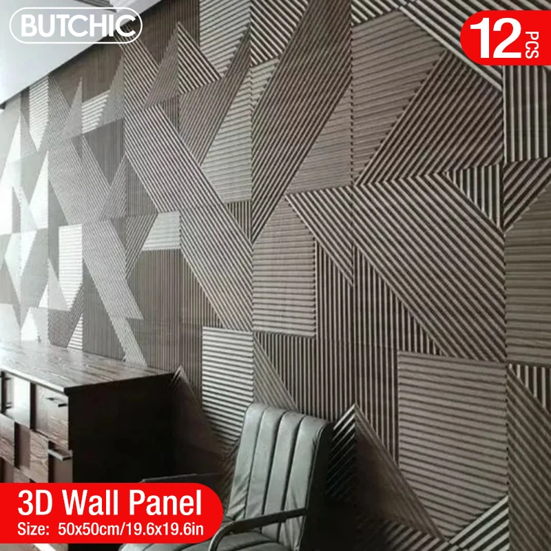 12 Stuks 50X50Cm Stiker Dinding 3d, Dekorasi Rumah Paneel Dinding 3d, Niet-Zelfklevend Kayu Ukir Berlian Geometris Potongan Seni 3d