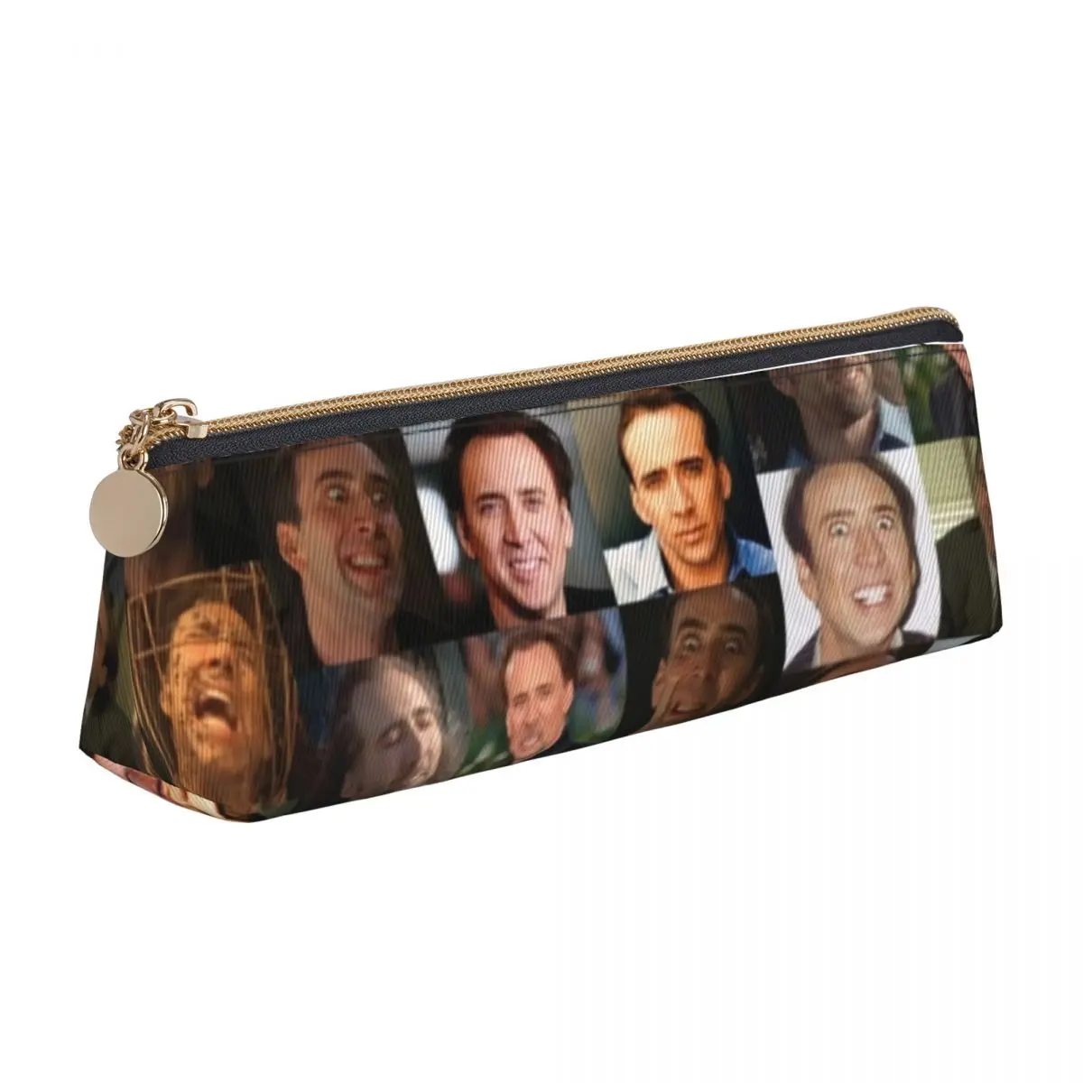 Vintage Pencil Case Funny Nicolas Cage Pencil Bag Memes Collage School Pencil Cases Boy Girl Zipper Graphic Stationery Organizer