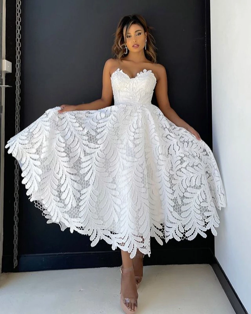 Customized A Line Lace Wedding Dresses Off the Shoulder Sweetheart Tea Length Bridal Gowns Engagement Party Robe De Mariee 2025