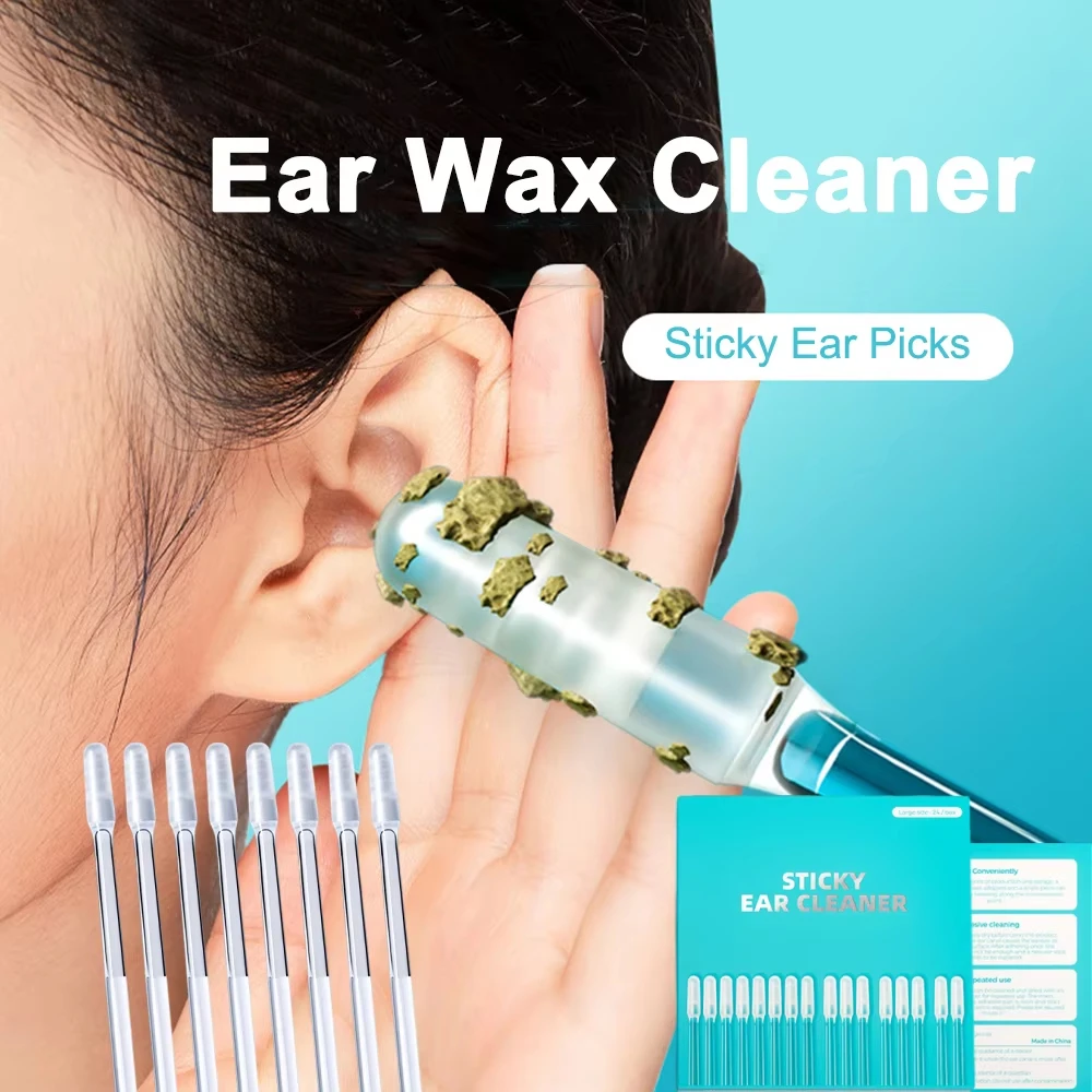 24Pcs Sticky Ear Cleaning Stick Reusable Ear Cleaning Tools with Soft Rubber Head, Gentle Adhesive Ear Pick for Ear Wax Cleaning