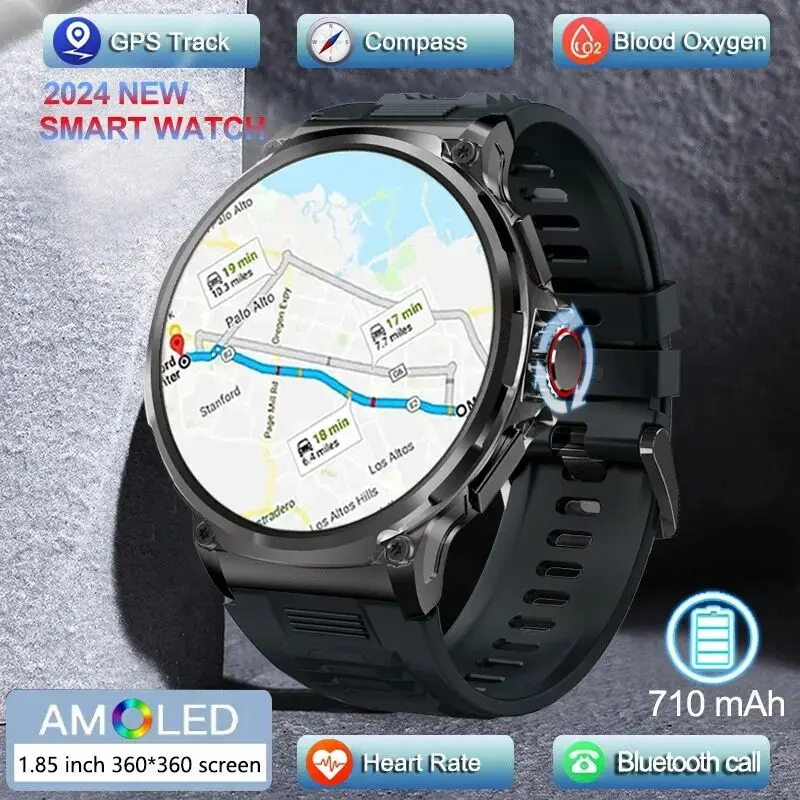 

2024 New GPS Track Smart Watch Men 1.85" Ultra HD AMOLED Full Touch Screen 710 Mah Battery Compass Bluetooth Call Smart Watches