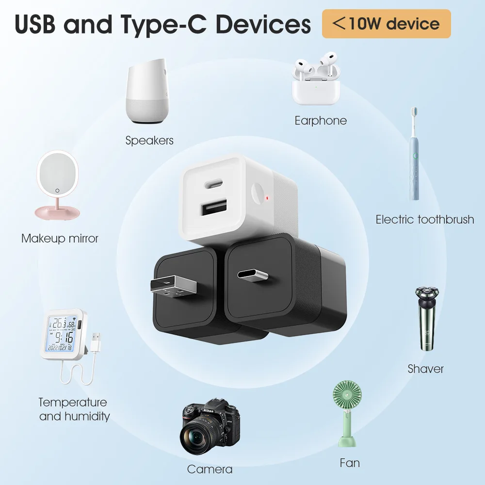 Tuya WIFI Micro Smart Type-C USB Adaptor Dual Port Converter Charger APP Remote Control Timer Switch Works with Alexa Google