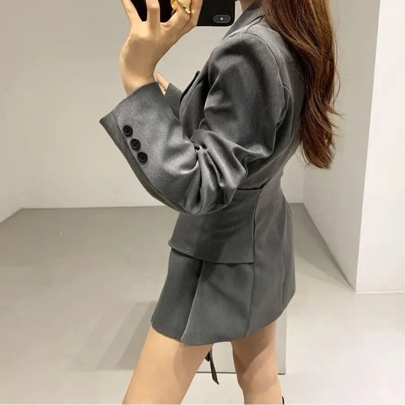 2026 Spring New Slim Fit Irregular Two Piece Set Women Blazer With Adjustable Double Belts Quality Bodycon Skirt Suit