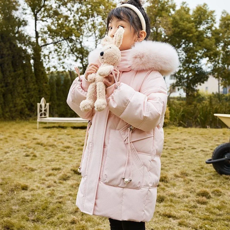 Casaco Windbreak Down de algodão para menina, roupas infantis, além de veludo grosso, quente, bege, 10 graus abaixo de zero, inverno, E3761