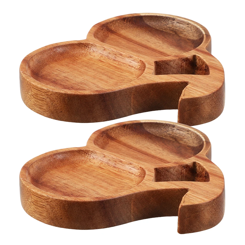 

2pcs Cherry Shaped Tea Tray: Japanese Wood Serving Platter Natural Grain Snack Dipping Board For Home Party Decor Kitchen Bar