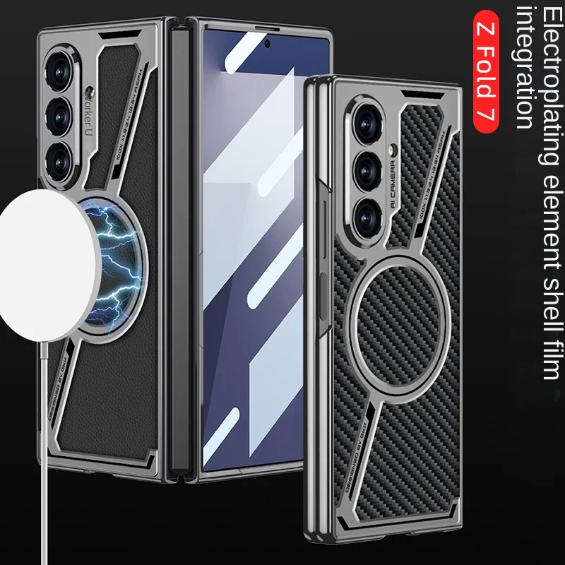 

Чехол для Samsung Galaxy Z Fold 7, роскошный простой кожаный противоударный защитный чехол MagSafe для Samsung Z Fold 7, чехол