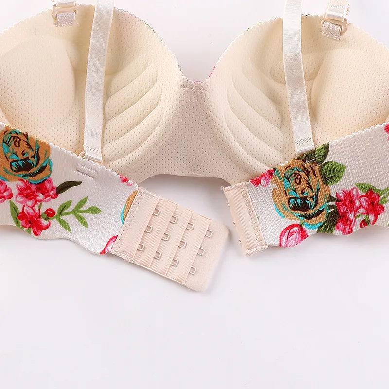 Rose Print Bras for Women One-piece Bra with Adjustable Shoulder Straps and No Rims