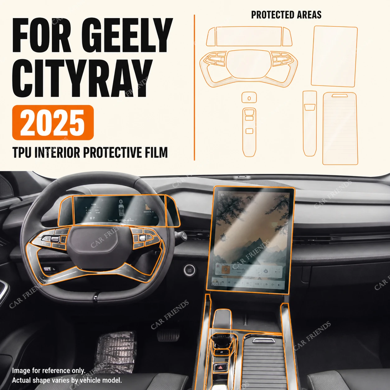 For Geely Cityray 2025 Transparent TPU Interior Protective Film for Dashboard Center Screen GPS Navigation Touch Anti-scratch