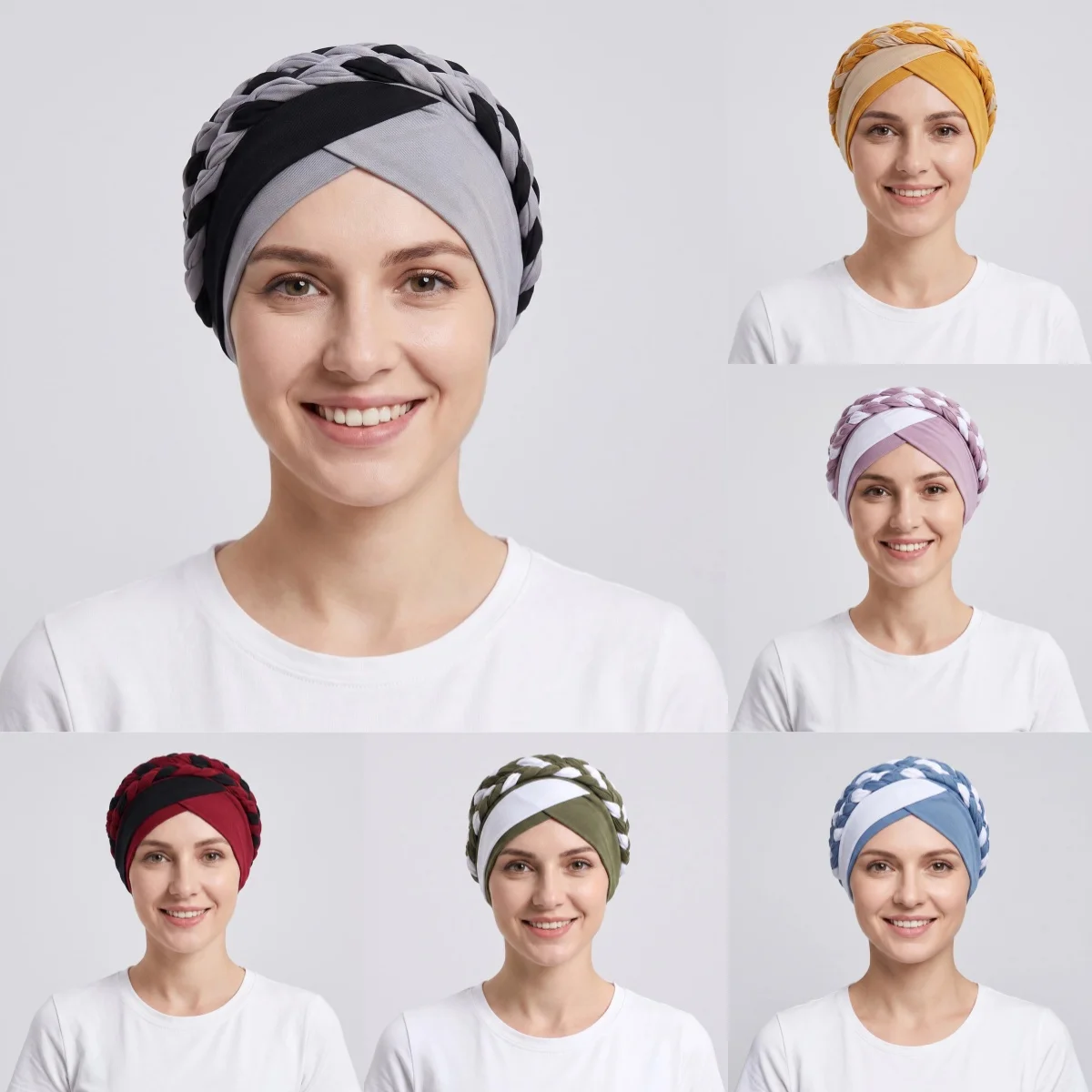 Colorblock Twisted Hijab Turban Hat African Head Scarf Beanie Cancer Chemo Headwear Cap for Women Stylish Head Wraps