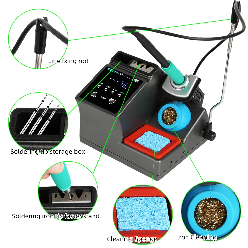 SUGON-A9 Soldering Station Compatible Original Soldering Iron Tip 210/245/115 Handle Lead-free Electronic Welding Rework Station