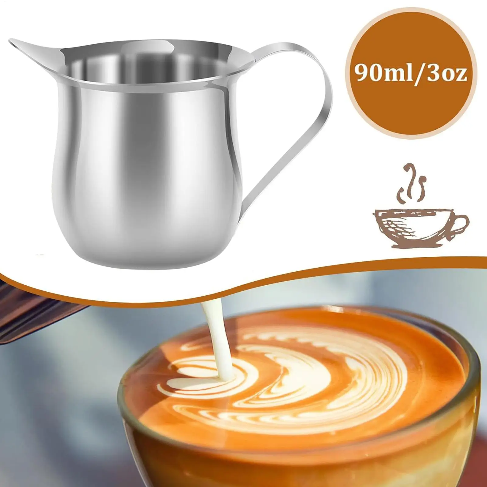 Coffee Milk Frothing Pitcher Cup Stainless Steel Espresso Creamer Pitchers Ounce Measuring Cup with Pouring Spout Coffeeware