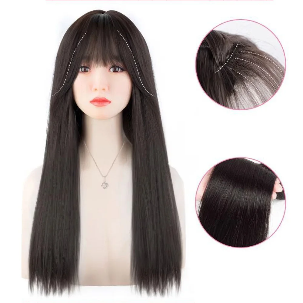 YANKUN 60cm Korean Ins Style Long Wig for Women Big Wave Curly Hair Nature High-quality Wigs with Hairnet Simulate Hair Atmosphe