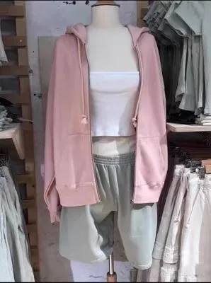 

Американский ретро-кардиган с капюшоном для женщин, свободный крой, весна-осень, из органического хлопка, на молнии, с длинными рукавами, повседневный стиль