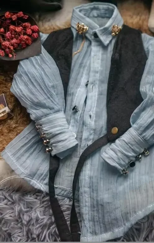 D03-P421-1 子供手作りおもちゃ 1/4 1/3 叔父人形 DD BJD/SD 13 17 popo68 アクセサリー黒白ベストシャツスーツ 2 ピース/セット