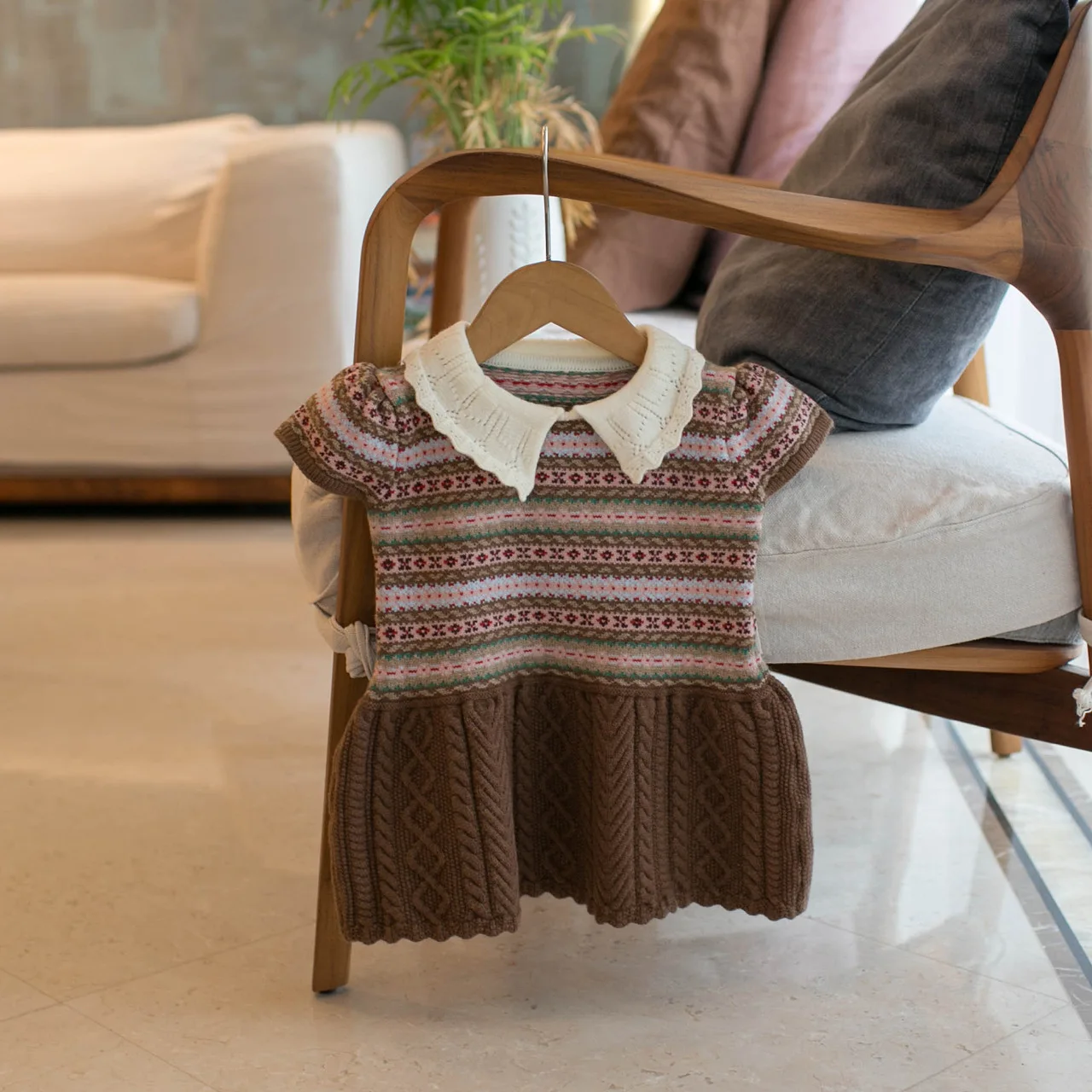 Vintage England Jacquard Knit Dress for Toddler Baby Autumn/Spring Sweater Dress One-piece Clothing 1-4Y Infant Vestidos Casual
