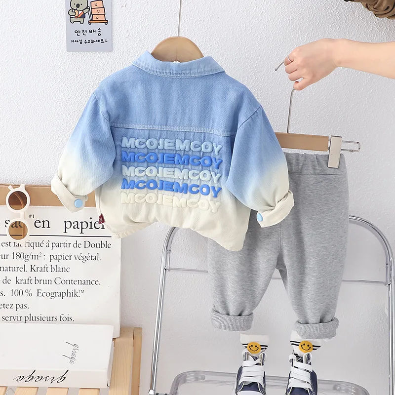 2024 New Spring Baby Luxury Designer Infant Clothes for Kids Boy Korea Style Gradient Denim Coats T-shirts Pants Boys Outfit Set