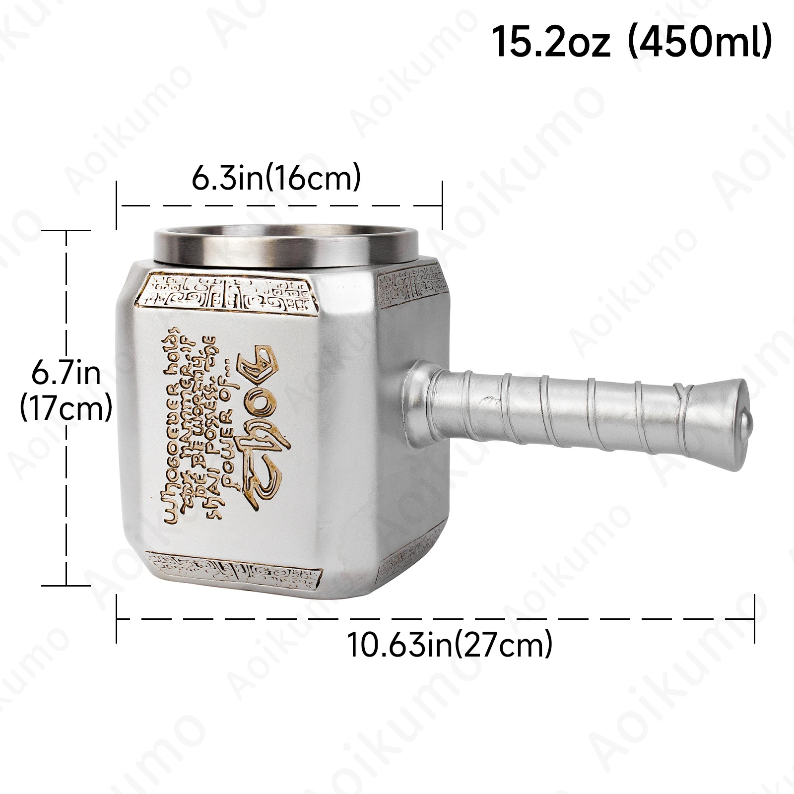 Thor Hammer Mug Norse Mythology Mjolnir 3D Coffee Cup 450ml Sculpted Stainless Steel Resin Beer Mug Tankard Birthday Gift