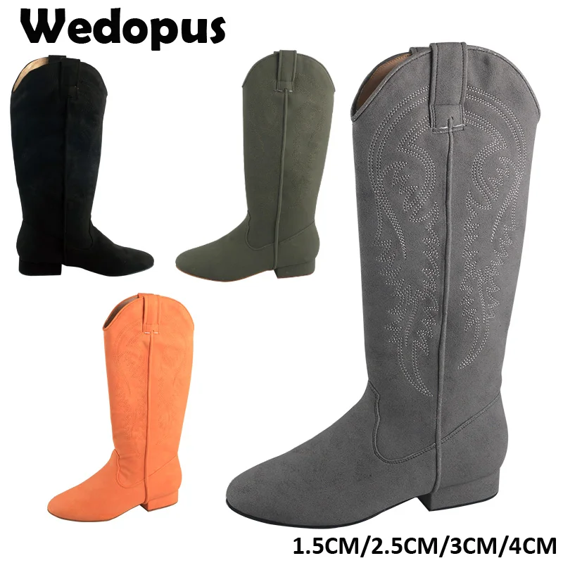 Wedopus No Zipper Country Dance Boots Grey Suede Sole Indoor Dance Shoes Women Boots Long Dancing Boots Customized Heel