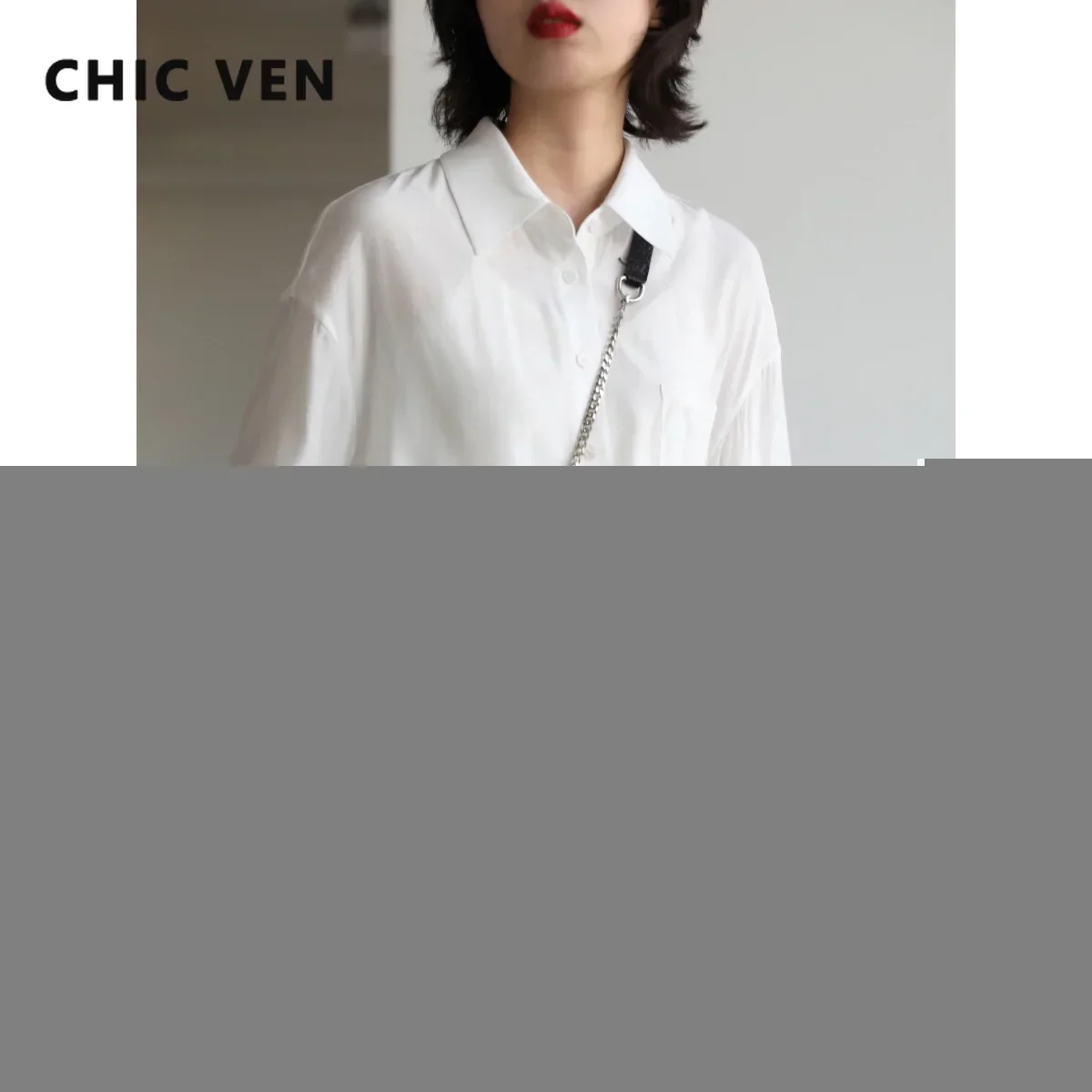 CHIC VEN  Women's Blouses White Solid Long Sleeve Skin Friendly Loose Woman Shirts Medium Length Female Top Spring Summer 2024