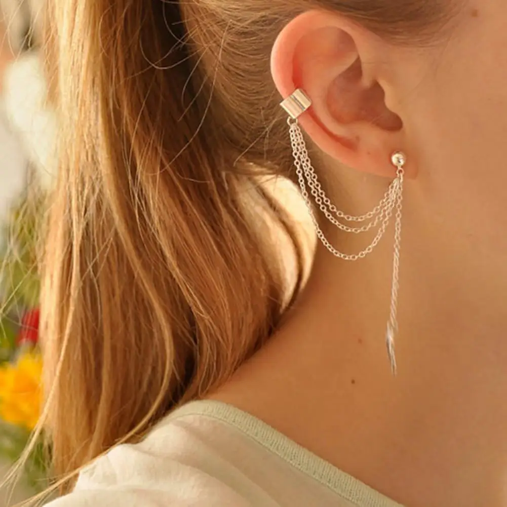 Boucle d'oreille en alliage pour femmes, 1 pièce, chaîne de feuilles, légère, personnalisée, pour Bar