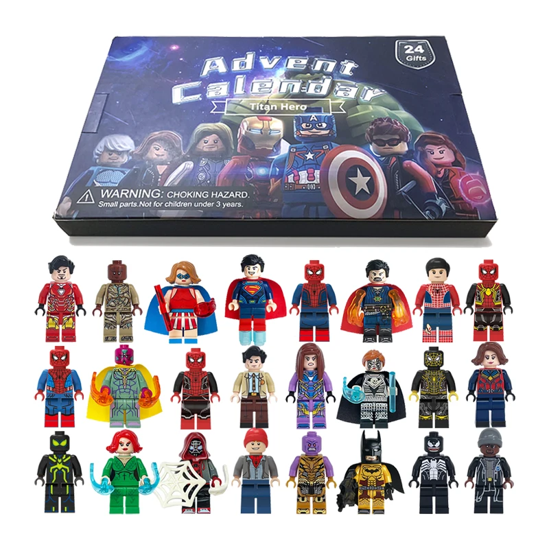 24 Stuks Wonder Cijfers Adventskalender Spiderman Iron Man Hulk Captain America Pvc Bouwstenen Minifiguren Modellen Kids Cadeau