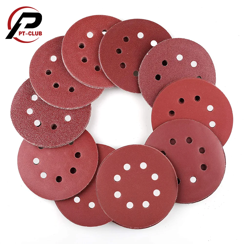 100PCS 8 Holes 125mm Sandpaper Sanding Disc Polishing Pad for Sander Machine Woodworking Rotary Tools Accessories 5inch