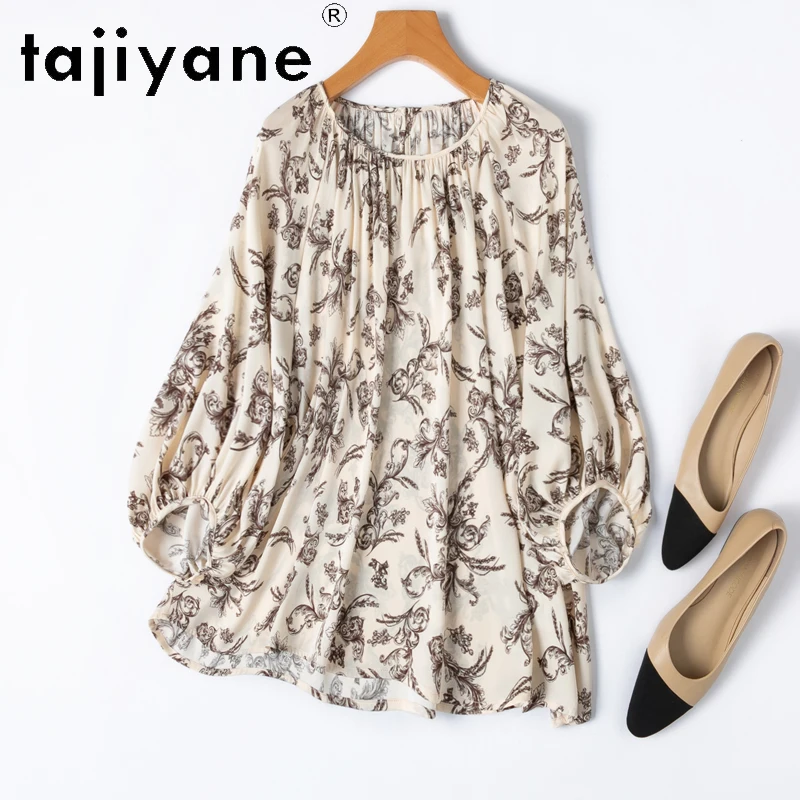 

TAJIYANE 93% Natural Mulberry Silk T Shirts Woman High Quality Printed T Shirt New Vacation Summer Tops 2025 Ladies Clothes топ
