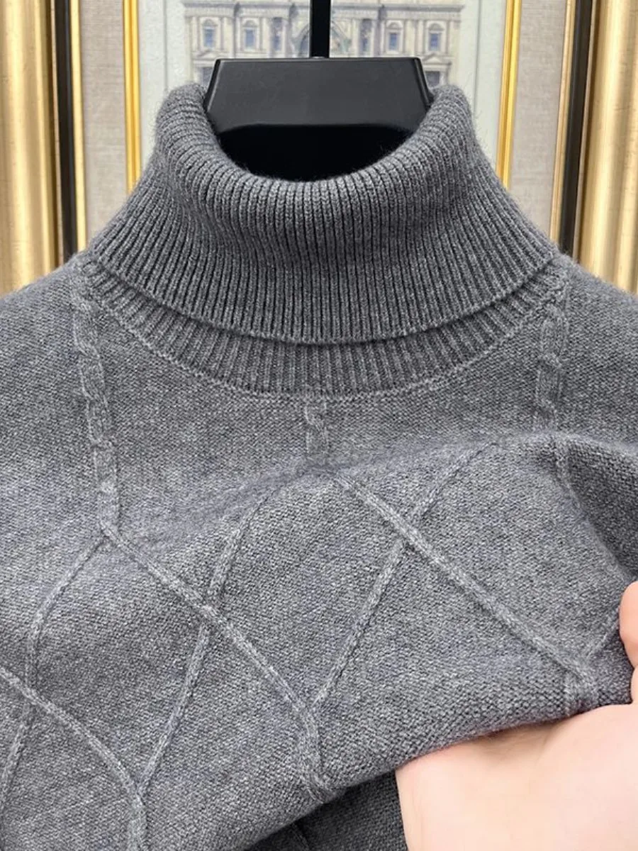 

Новый зимний теплый вязаный мужской свитер с высоким воротником, двойной флип-основа, подходит Long Sve Crew Ne