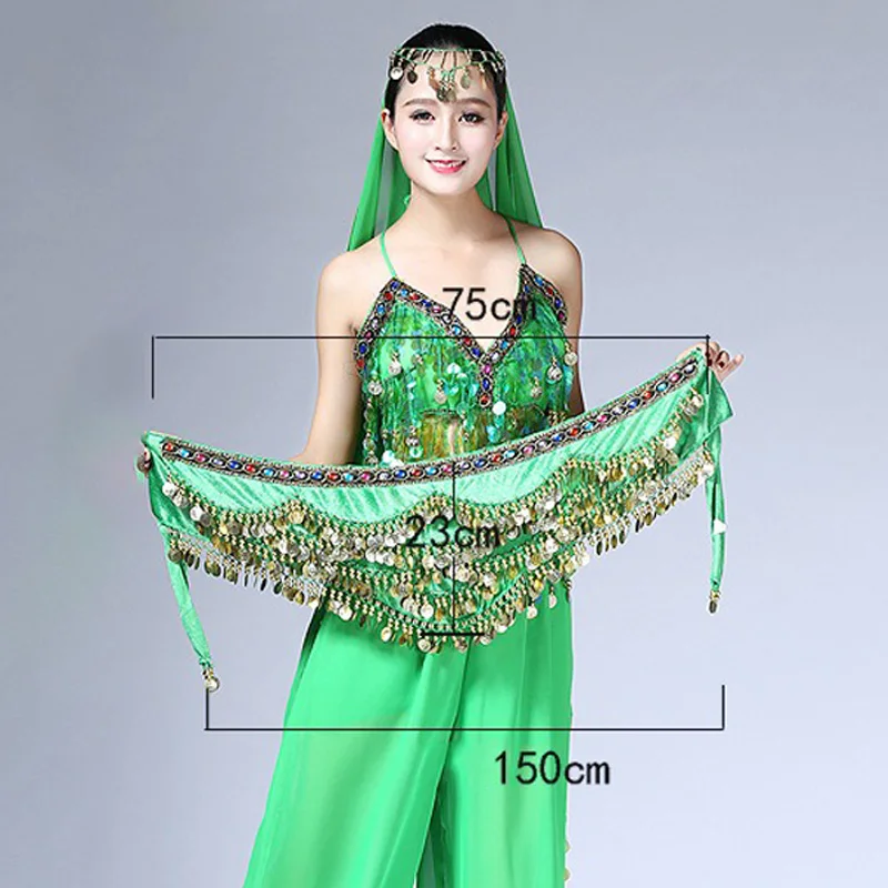 زي الرقص الشرقي سلسلة الخصر مثير معلقة عملة ملونة الماس المخملية متعدد الألوان أداء الرقص الملابس اليومية مطابقة