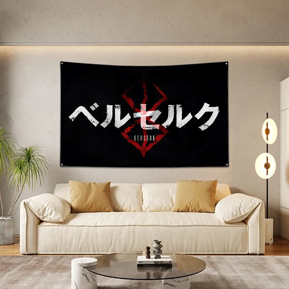 Banner con stampa digitale in poliestere con bandiera Anime Berserk da 3x5 piedi per decorazione di garage o porta esterna