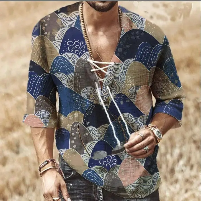 Traje retrô hippie para homens, camiseta com impressão com cordão, roupa cosplay, festa de Halloween, discoteca, roupas engraçadas, dramatização, anos 60, anos 70