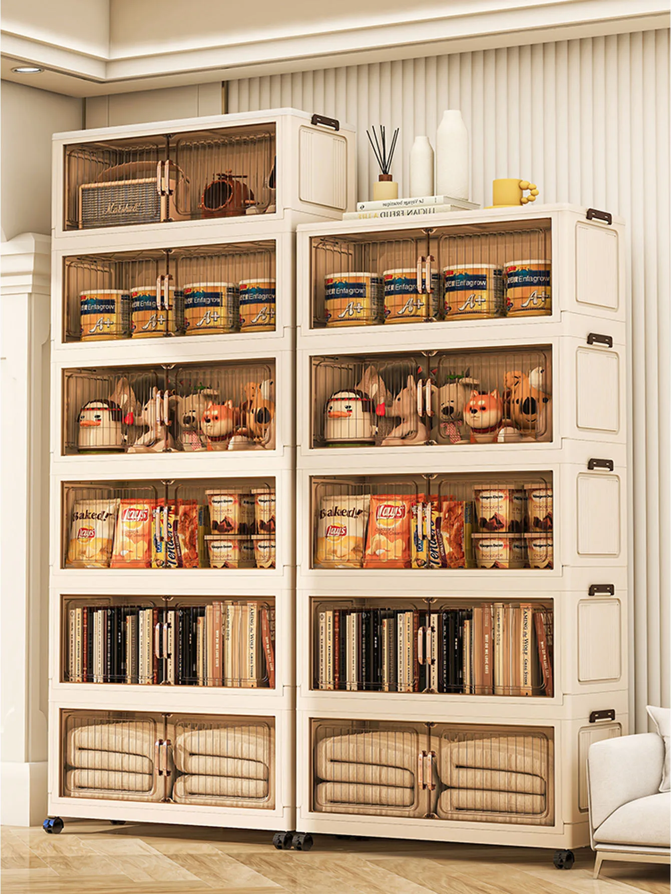 No-Install Storage Cabinet for Home Use, Kitchen, Living Room, Bedroom, Multi-Layer Plastic Folding Storage Cabinet