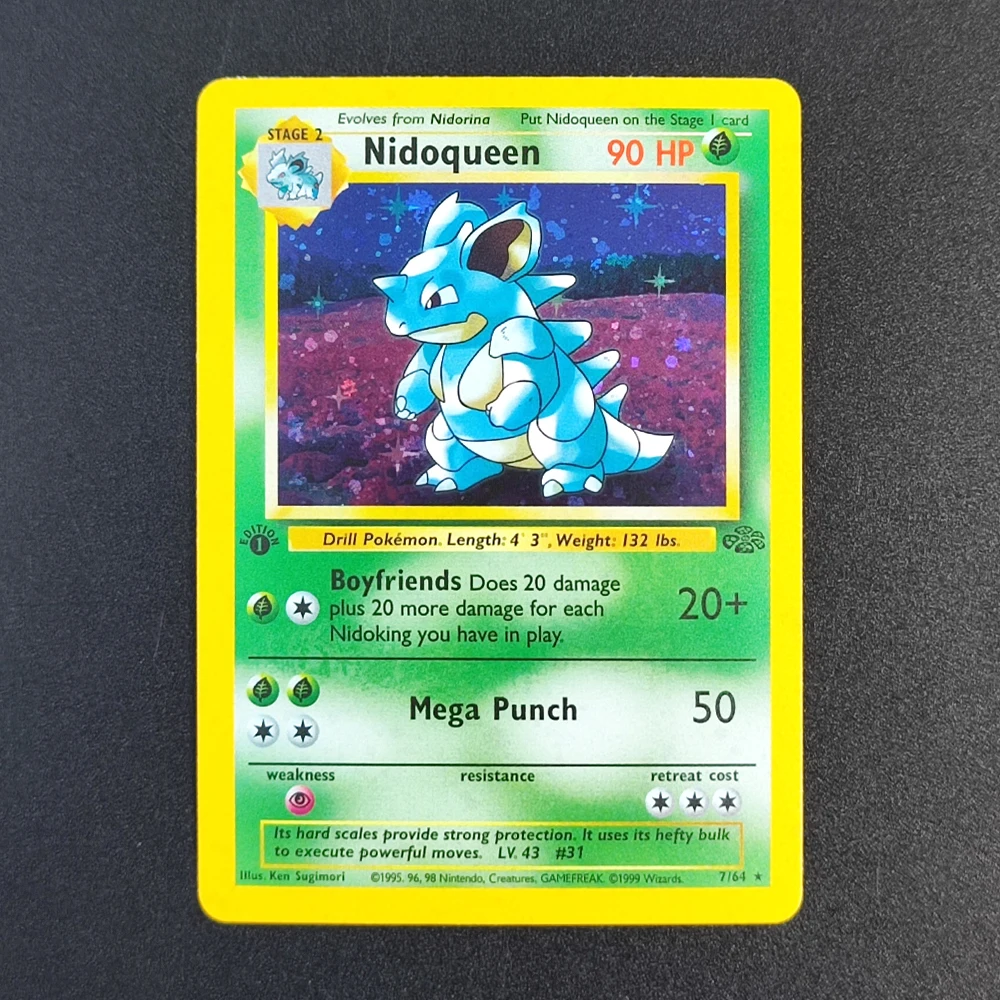 

Proxy Pokemon Card EN Gym Challenge 1st Nidoqueen 7/64 Super Rare Collectibles Card Single Classic Anime Cards Toys
