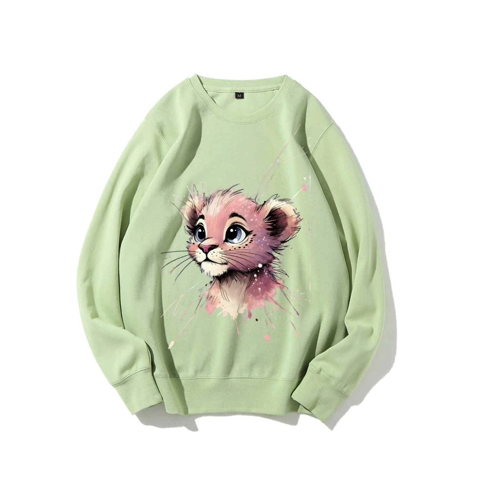 Pink Lion, Women's Hoodie, Y2k Graphic Sweatshirt, Hand-Painted Bunny Art, Korean Style Oversized, Warm Cozy Fall Winter 2025