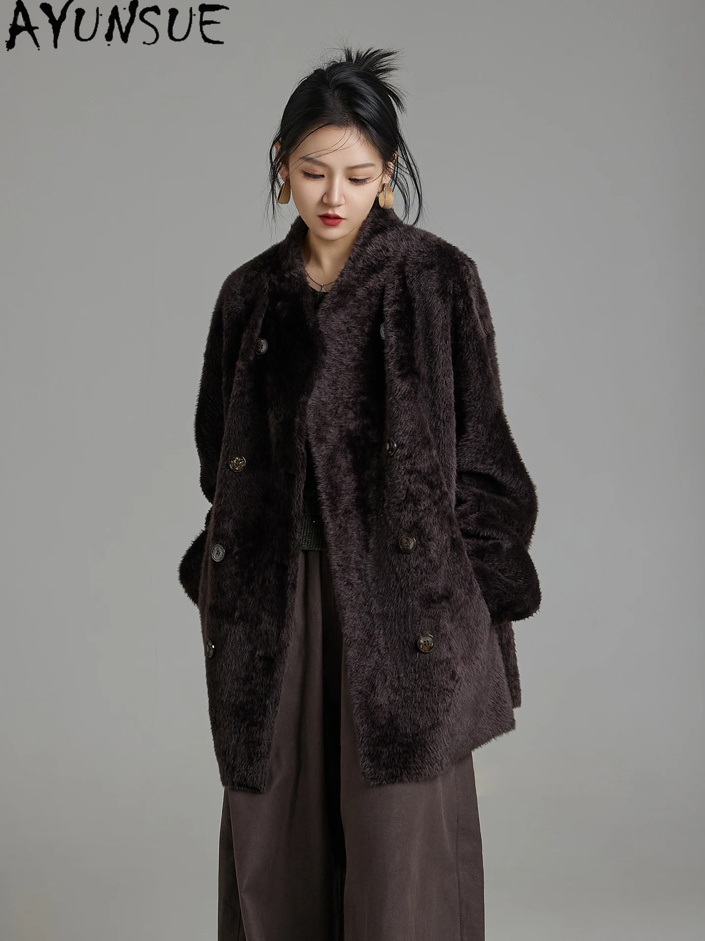 معطف فرو من جلد الغنم الطبيعي من AYUNSUE ملابس شتوية دافئة للنساء من صوف الضأن سترة من الجلد الطبيعي للسيدات فاخرة 2025 شوبانا Жenskie #3