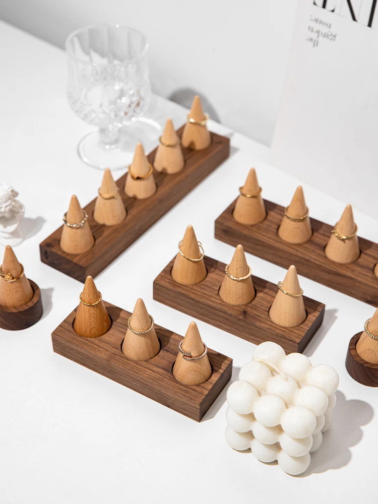 Walnut Wood Jewelry Storage Display, Ring Rack, Creative Counter, Window Display Props, Desktop Decoration, New Style