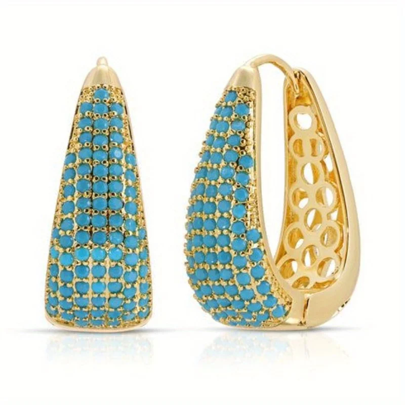 Brincos de Argola Criativos Vintage com Turquesa Sintética Incrustada para Mulheres, Acessórios de Joias de Estilo Boêmio para Banquete e Férias