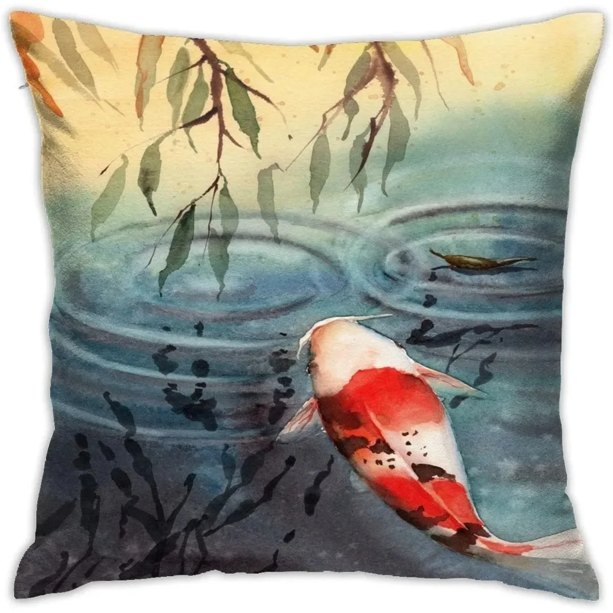 Throw Pillow Covers Koi Fish Water Lily Pond White Red Carp Ripples Square Pillowcase for Home Decor Sofa Car Bedroom 45x45cm