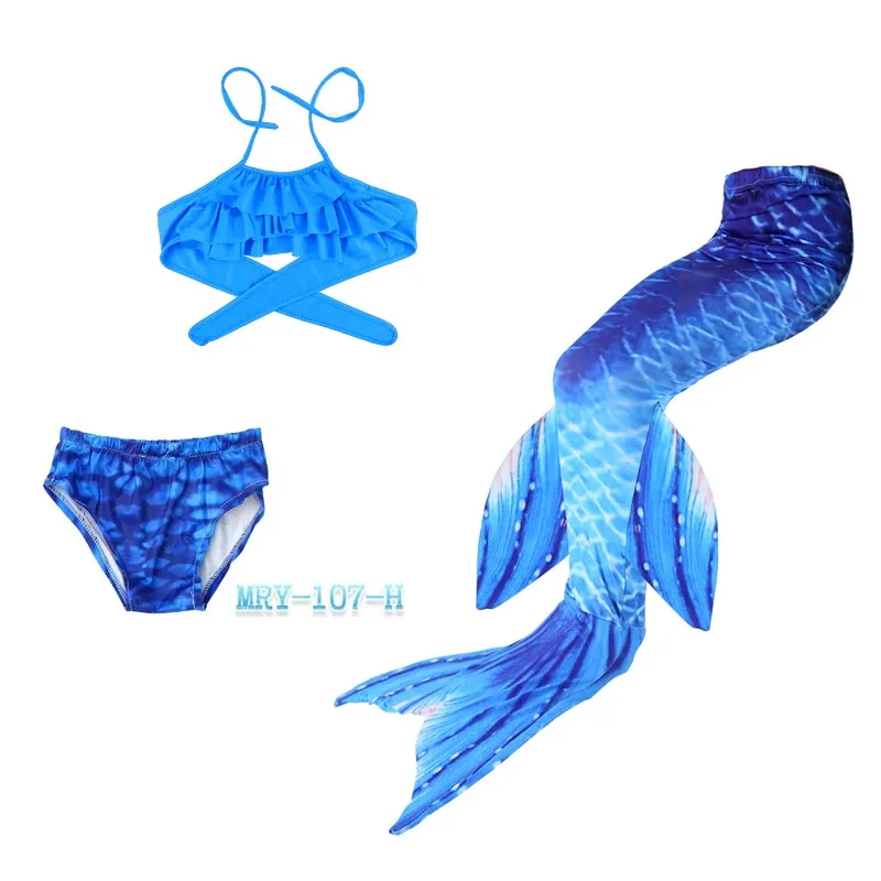 Kids Children Little Mermaid Tail Costume,Girl Swimmable Monofin Bikini Bathing Swimsuit Set Mermaid Tails for Swimming Cosplay
