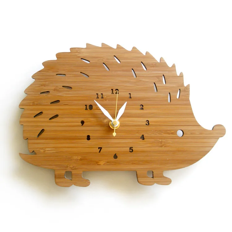 

Modern Bamboo Hedgehog Wall Clock, Wooden Animal Clock, Time Decoration, Living Room, Bedroom, Office, Fashion, Creative