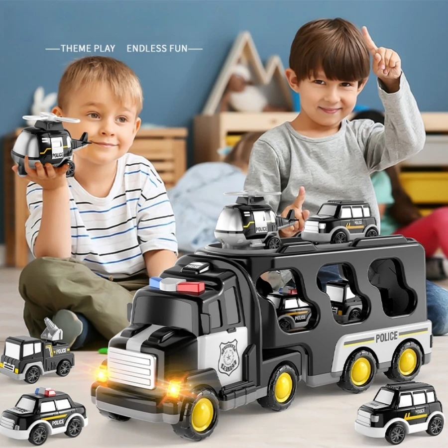 5-in-1 Engineering, Police Trucks, Friction Powered Cars, Kids Vehicles, Christmas & Birthday Gifts