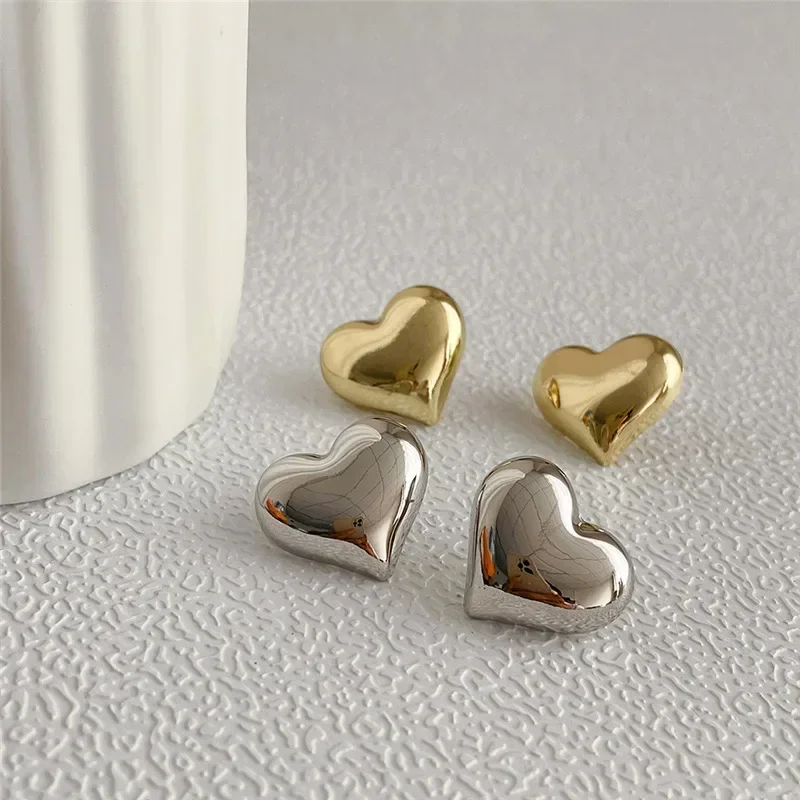 LATS-pendientes minimalistas para mujer, aretes con forma de corazón, superficie lisa, Color dorado, joyería nupcial para boda