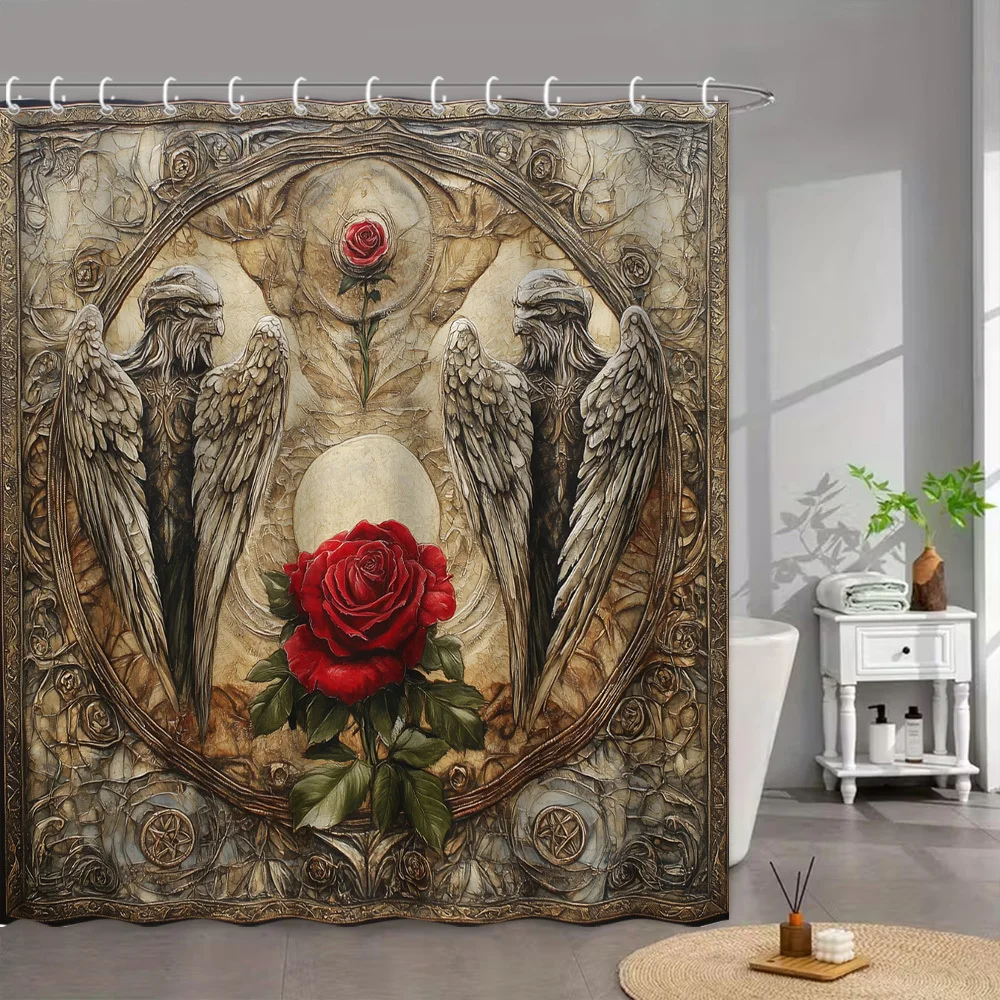 Vintage Gothic Angel Wings Shower Curtain Bathroom Decor Tapestry Luxury Bohemian Style Waterproof Curtain