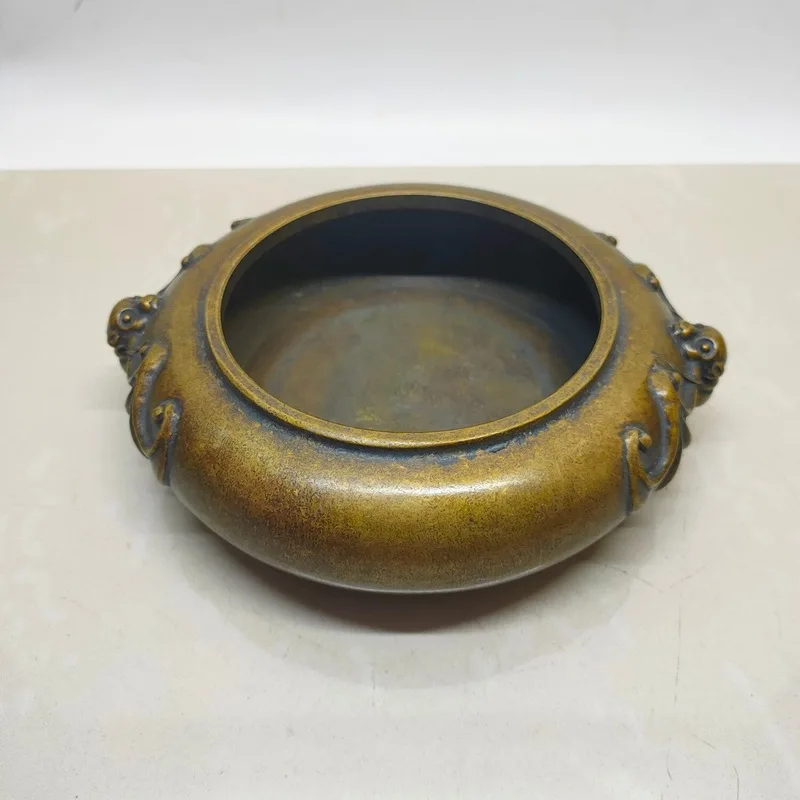 Antique Copper Incense Burner with Bat Motif, Craft Item